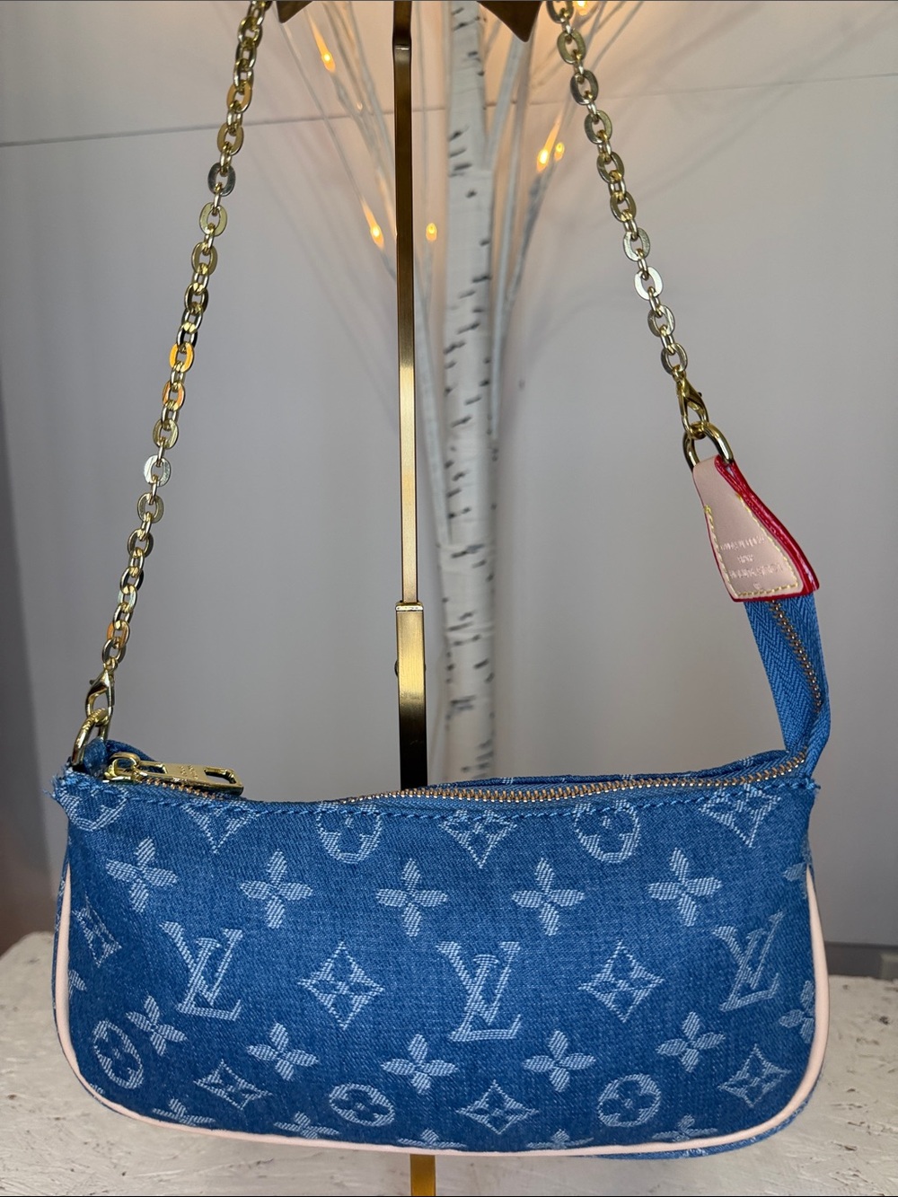 Denim LV NWOT small shoulder bag with gold  chainSize  9 x 5” approximately - Picture 2 of 9